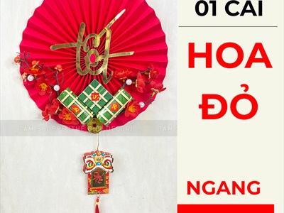 Vòng treo cửa Tết Quạt giấy nhung Đỏ Tết bánh chưng xanh [3 kiểu - Nhẹ] N30cm VTC-T-47